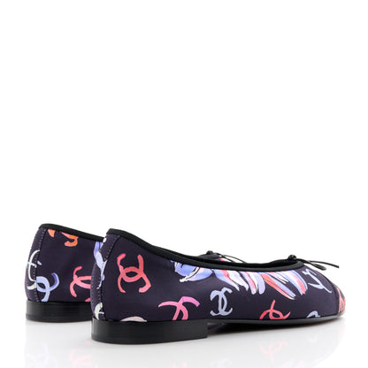 Chanel Printed Stretch Jersey Cap Toe Ballerina Flats 39 Black Multicolor 4 of 8