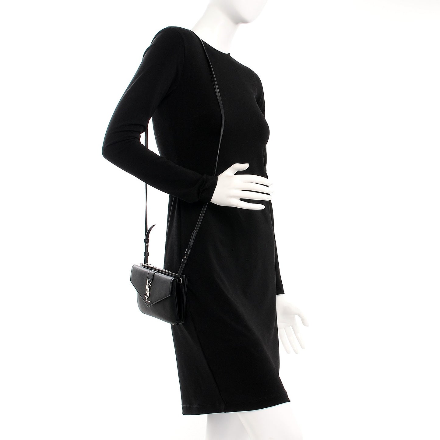 Calfskin Monogram Tri Pocket Crossbody Bag Black