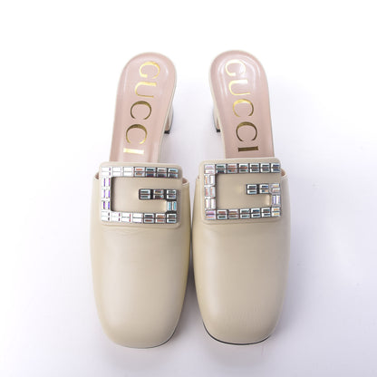 Gucci Malaga Kid Crystal Square G Madelyn Mules 42 Vintage White 6 of 12