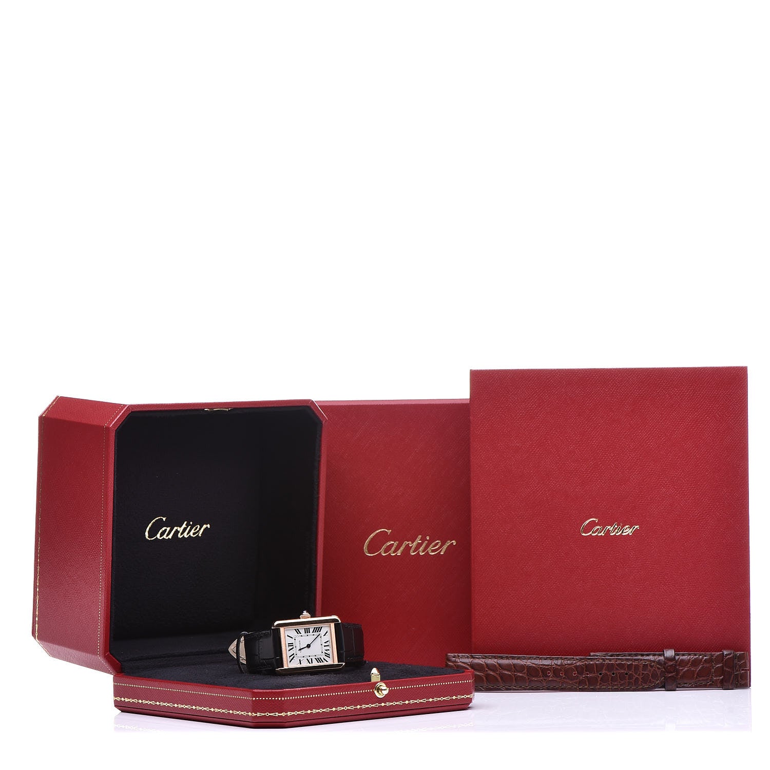 Cartier Stainless Steel 18K Pink Gold Alligator 24mm Tank Solo Quartz Watch Brown 7 of 7