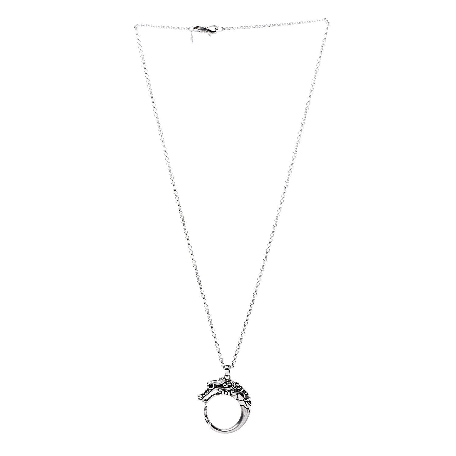 John Hardy Sterling Silver Black Blue Sapphire Naga Round Pendant Necklace 3 of 7