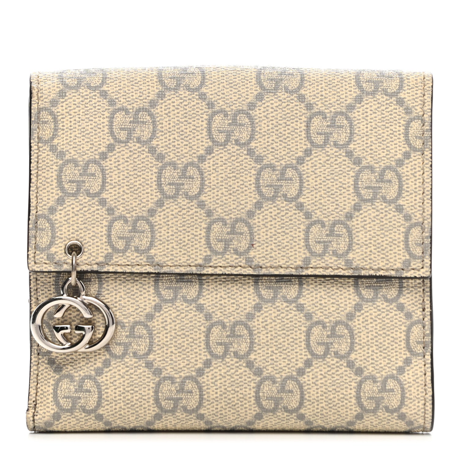 Gucci GG Supreme Monogram GG Pierce French Flap Wallet Ecru Grigio 1 of 9