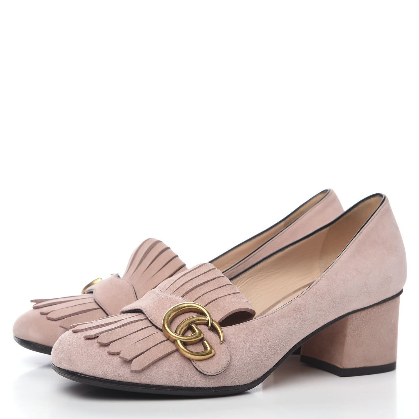 Kid Scamosciato GG Marmont Fringe 50mm Loafer Pumps 38 Crystal Pink