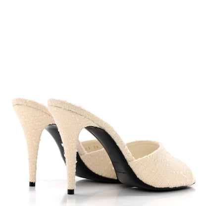 Saint Laurent Boucle Tweed La 16 Mule Sandals 39 White 4 of 10