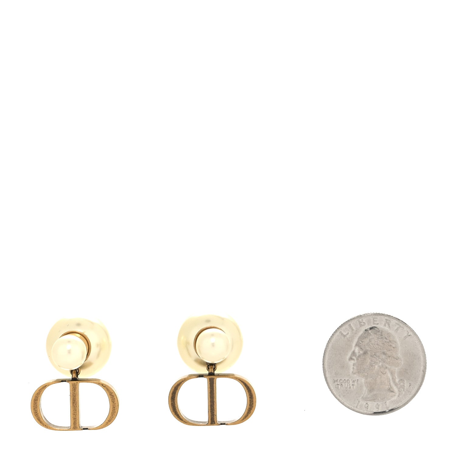 Christian Dior Pearl Logo Earrings Gold 2 of 4
