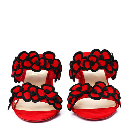 Christian Louboutin Veau Velours Tres Pansy 85 Slide Sandals 36.5 Red Black 2 of 8