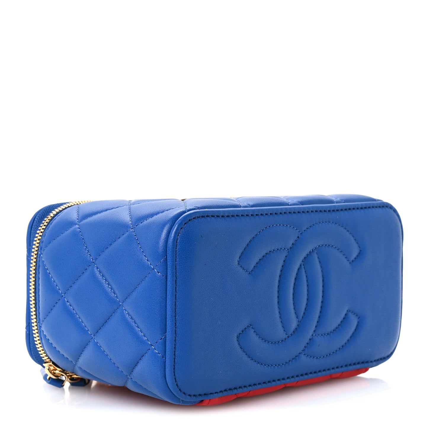 Lambskin Quilted Top Handle Vanity  Blue Red Yellow