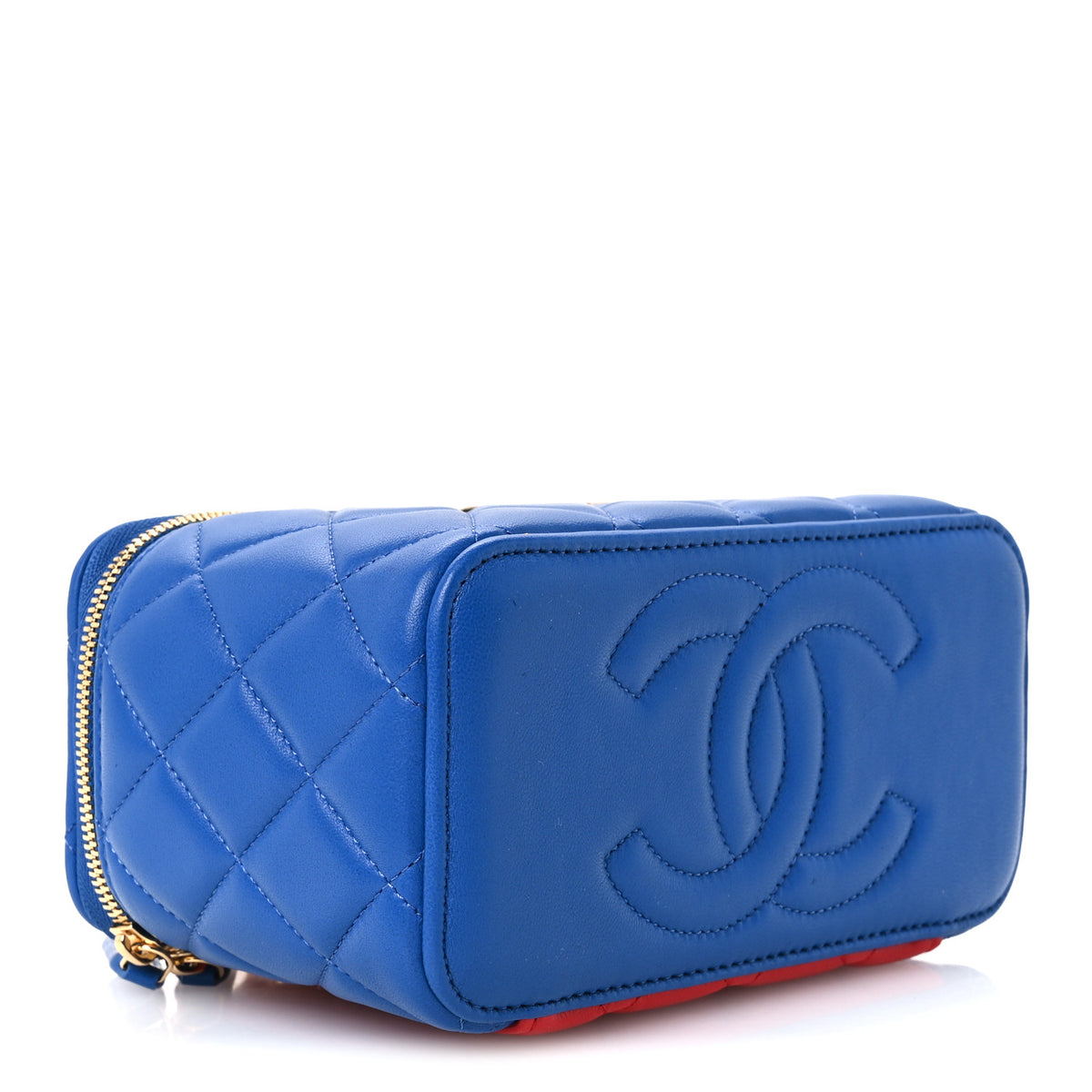 Chanel Lambskin Quilted Top Handle Vanity  Blue Red Yellow 4 of 11