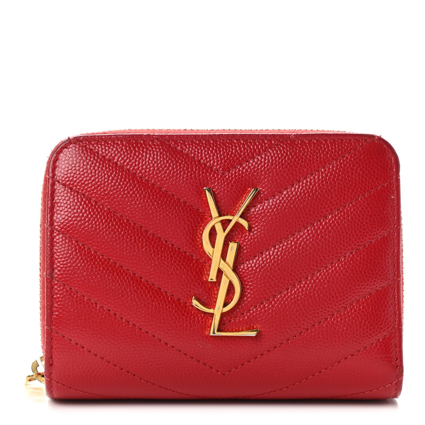 Grain De Poudre Matelasse Chevron Monogram Compact Zip Around Wallet Red