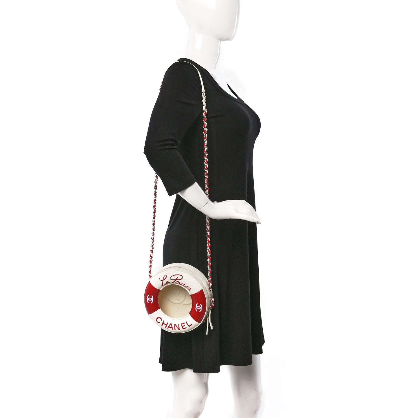 Lambskin Coco Lifesaver Round Bag Red White