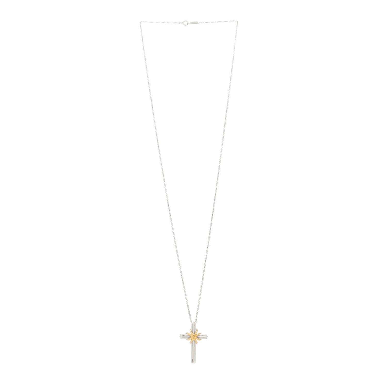 Tiffany Sterling Silver 18K Yellow Gold Cross Pendant Necklace 3 of 5