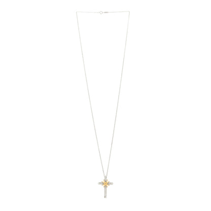 Tiffany Sterling Silver 18K Yellow Gold Cross Pendant Necklace 3 of 5