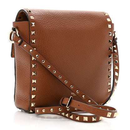 Valentino Garavani Pebbled Calfskin Rockstud Flip Lock Flap Messenger Saddle Brown 3 of 9