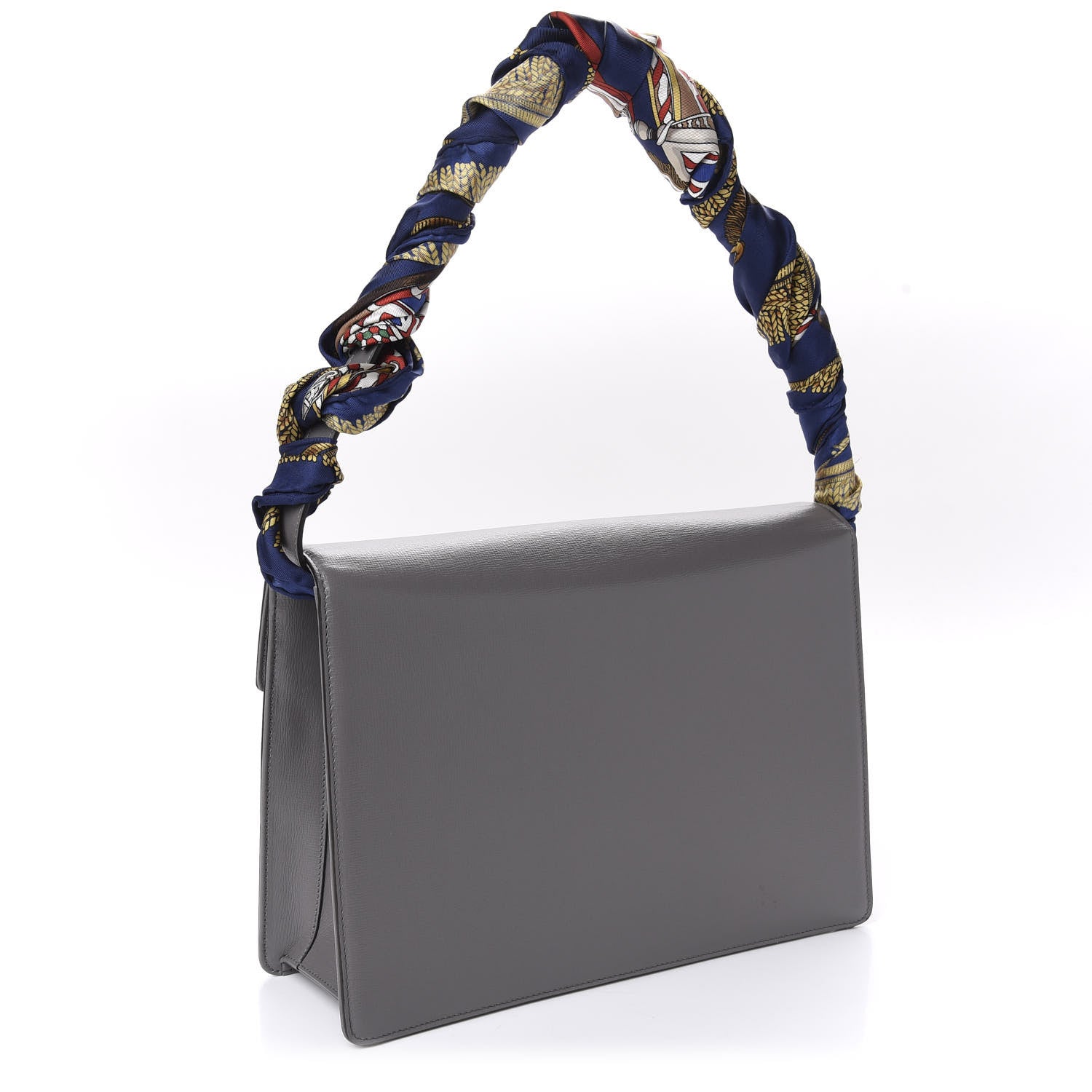 Gucci Textured Calfskin Silk Scarf Medium Torchon GG Ring Shoulder Bag Grey 3 of 12