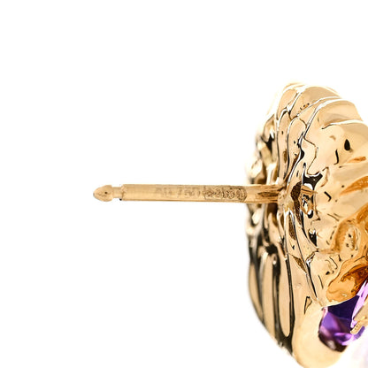 Gucci 18K Yellow Gold Diamond Amethyst Lion Head Stud Earrings 5 of 6