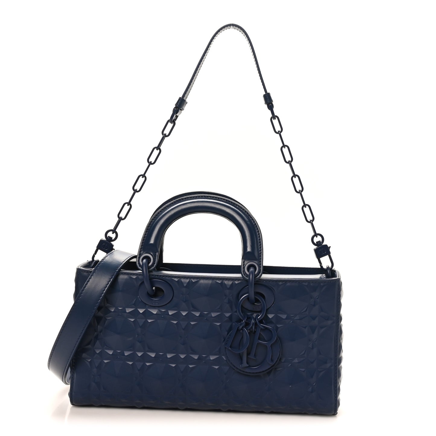 Calfskin Cannage Diamond Medium Lady D-Joy Navy Blue