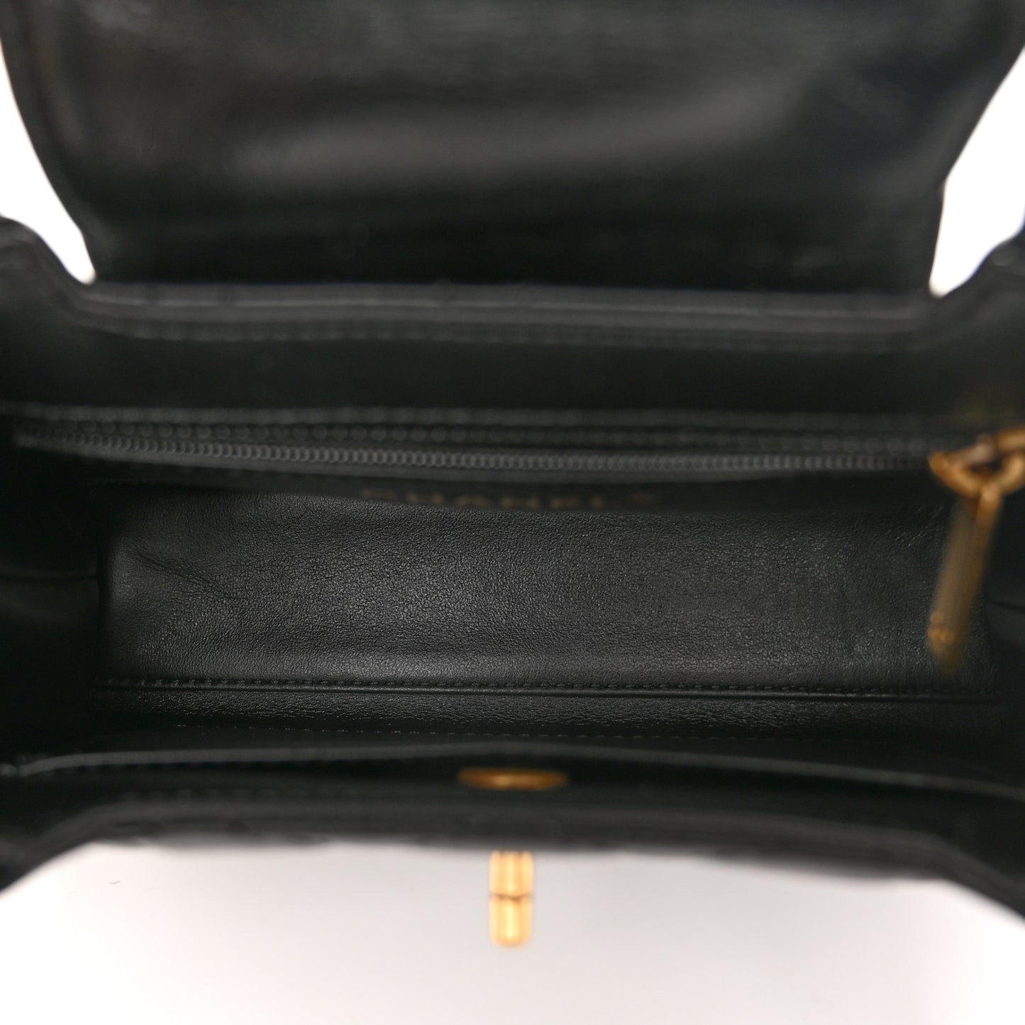Shiny Aged Calfskin Quilted Nano Kelly Shopper Black