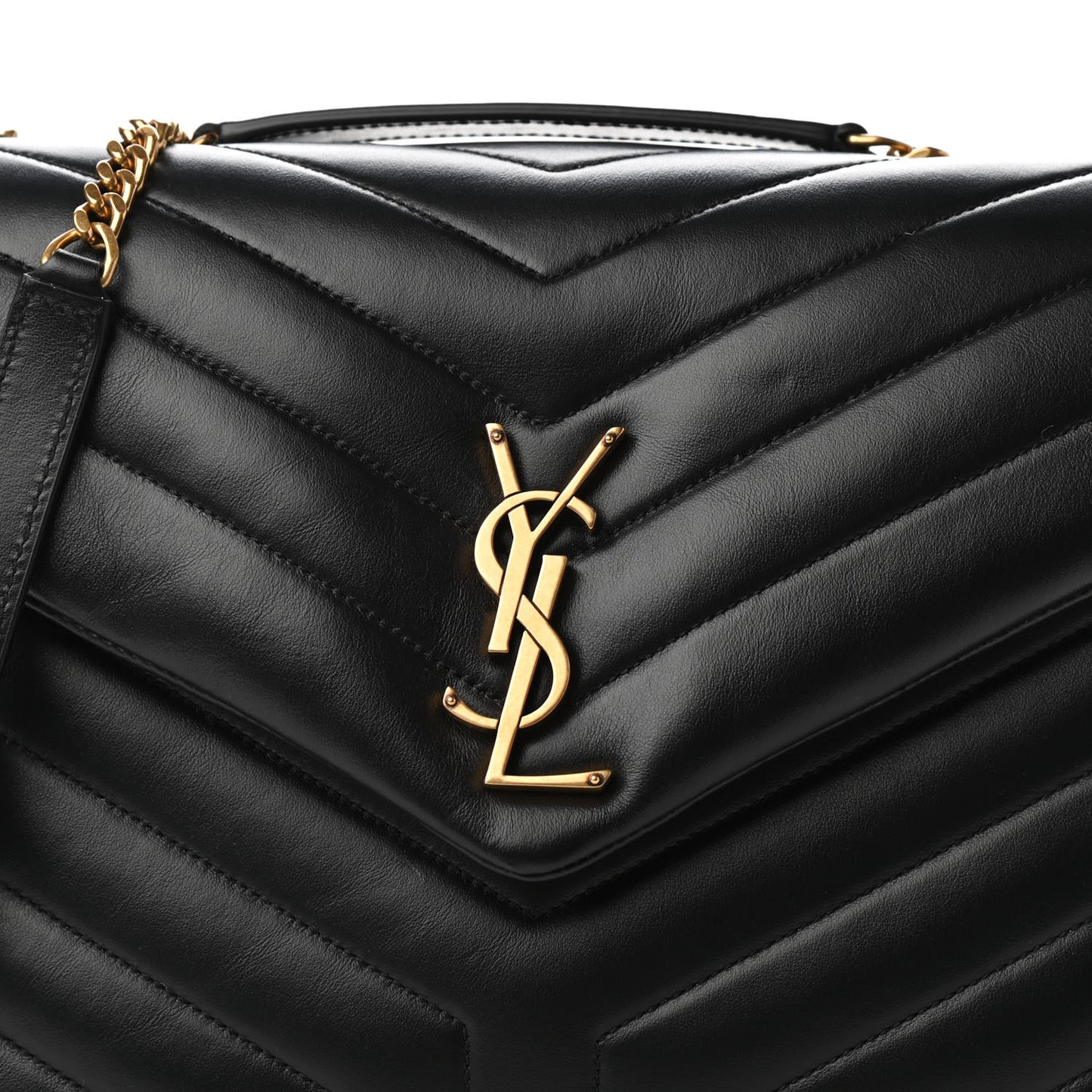 Calfskin Y Quilted Monogram Medium Loulou Chain Satchel Black