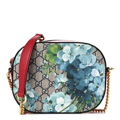 Gucci GG Supreme Monogram Blooms Mini Chain Shoulder Bag Beige Blue Navy Hibiscus Red 1 of 10