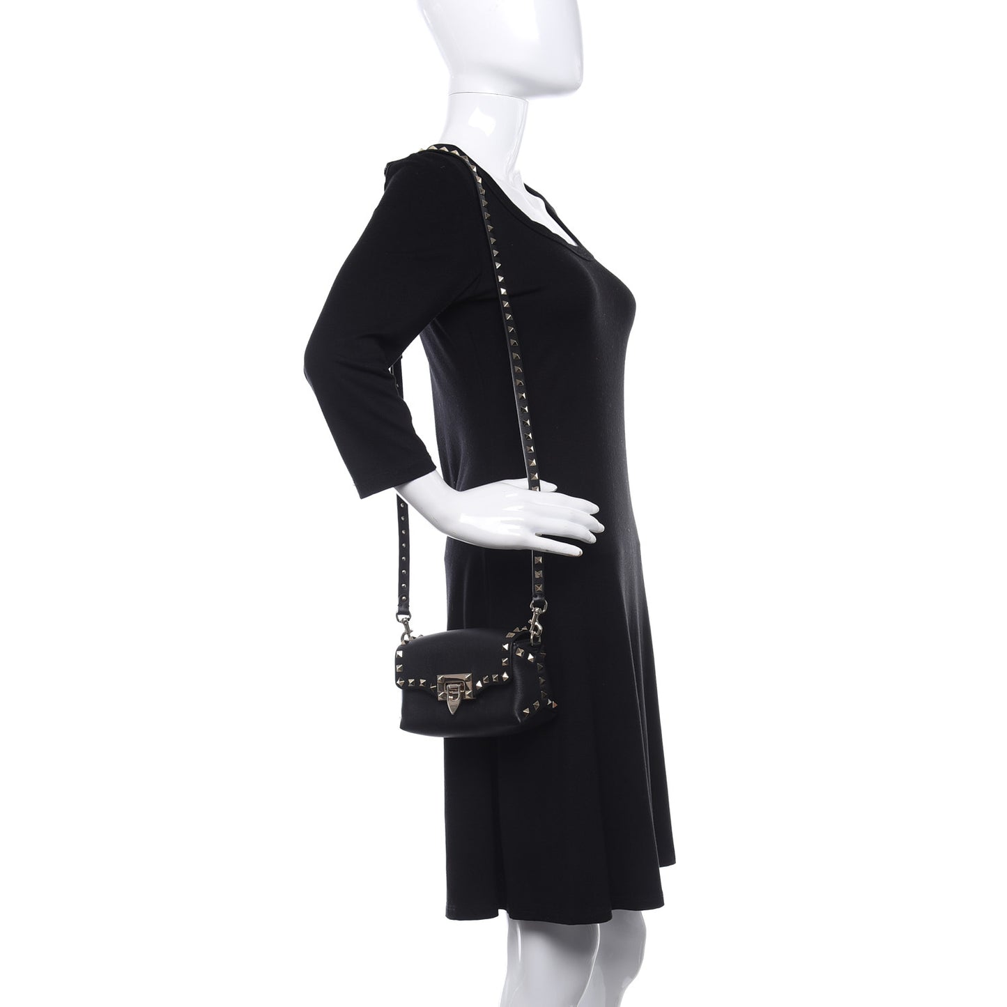 Vitello Mini Rockstud Flap Saddle Crossbody Bag Black