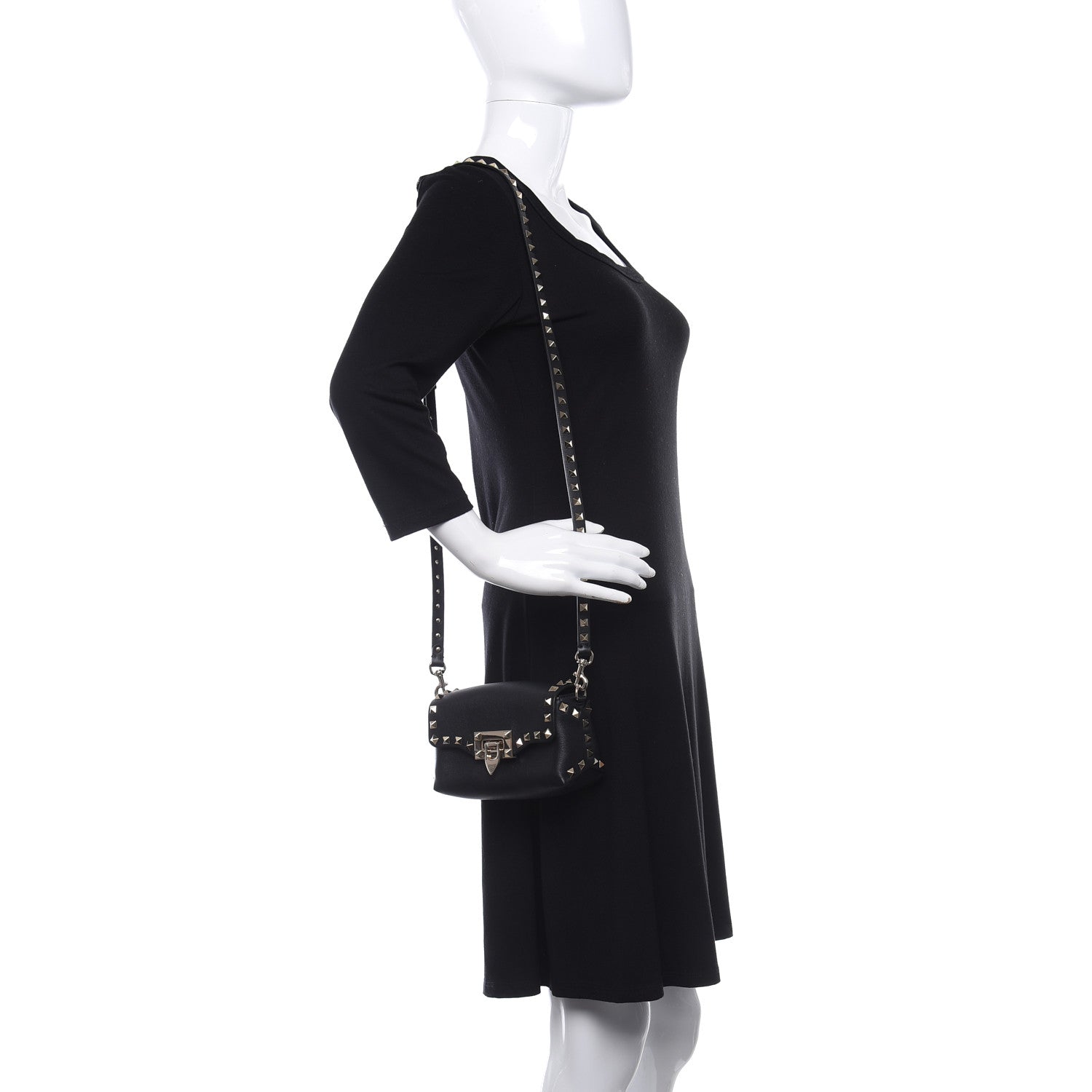 Valentino Garavani Vitello Mini Rockstud Flap Saddle Crossbody Bag Black 2 of 8