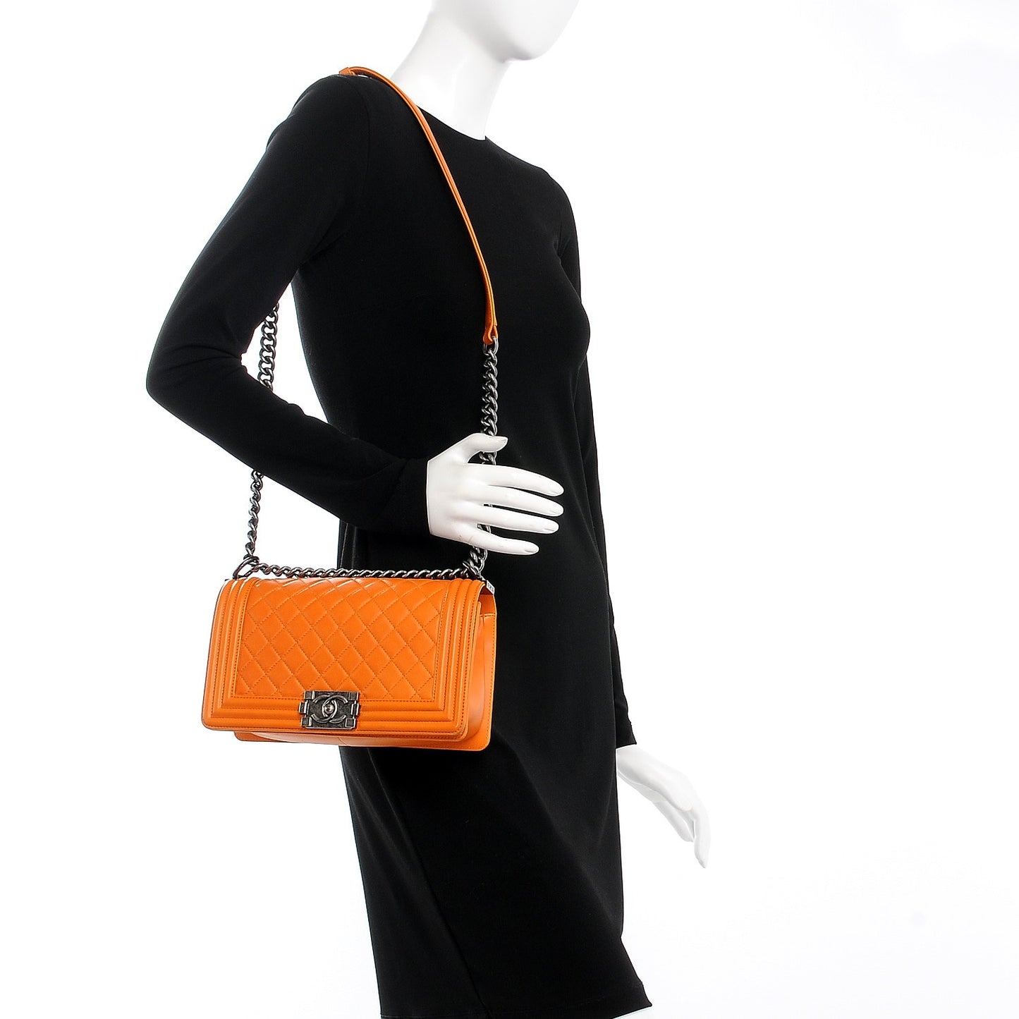 Lambskin Quilted Medium Boy Flap Orange