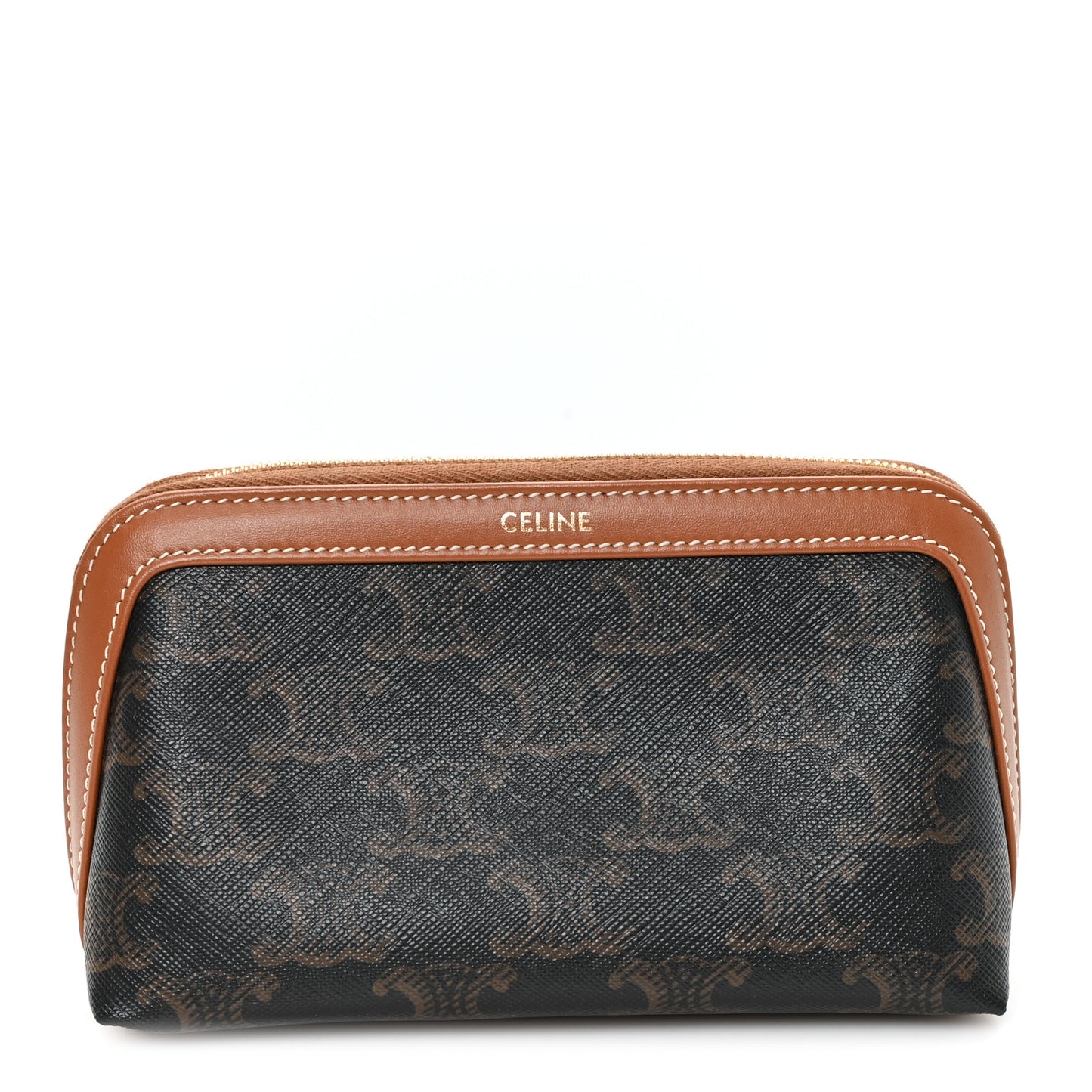 Triomphe Canvas Calfskin Small Cosmetic Pouch Tan