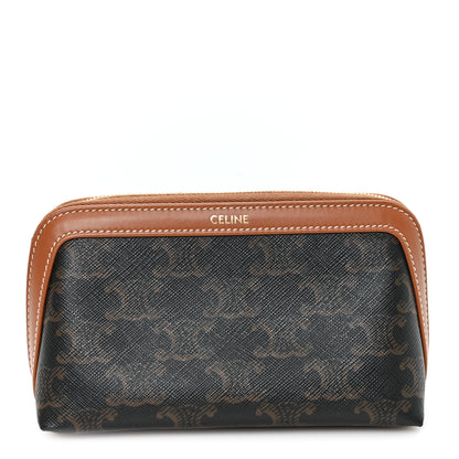 Celine Triomphe Canvas Calfskin Small Cosmetic Pouch Tan 1 of 7