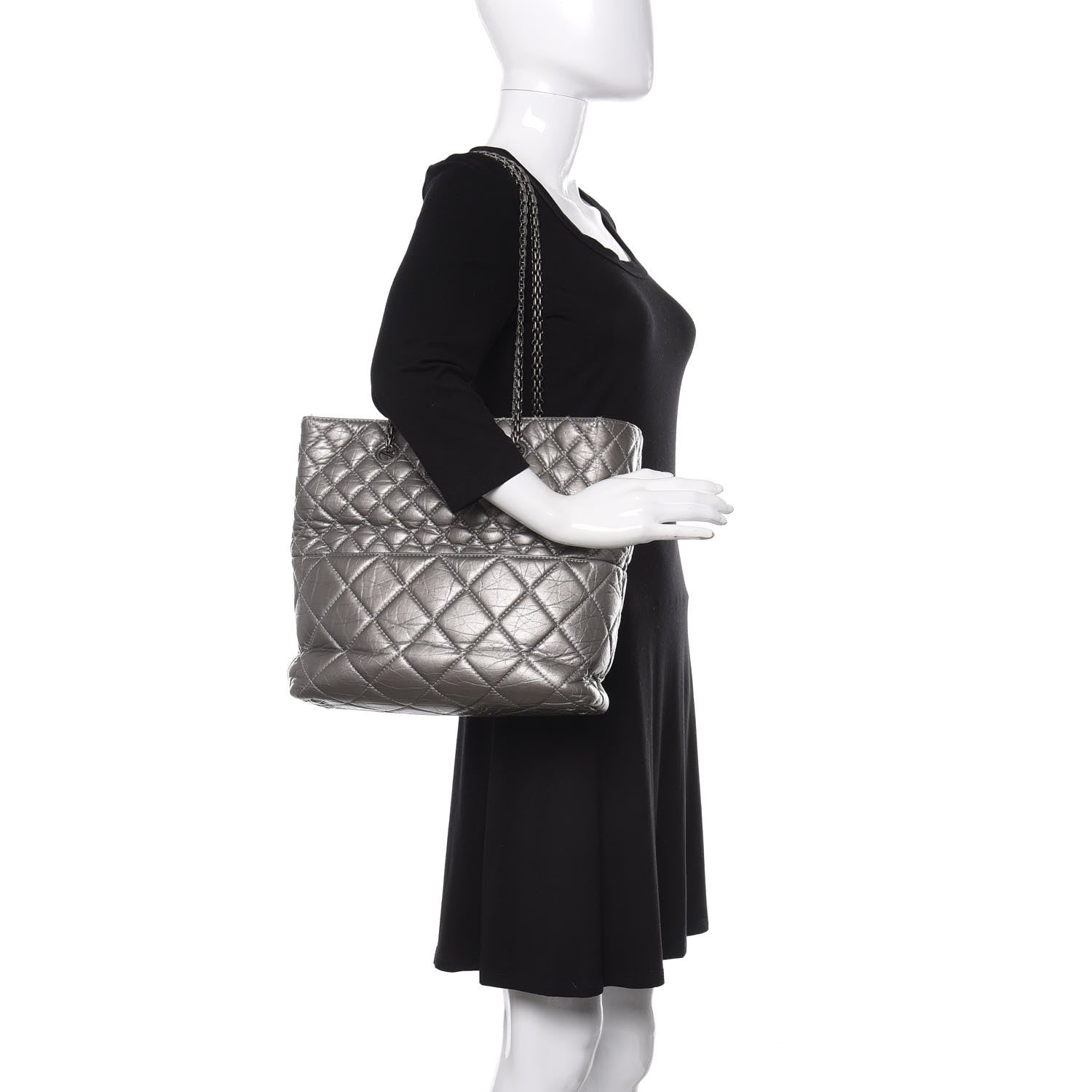 Chanel Metallic Aged Calfskin Quilted Reissue 2.55 Tote Dark Grey 2 of 15