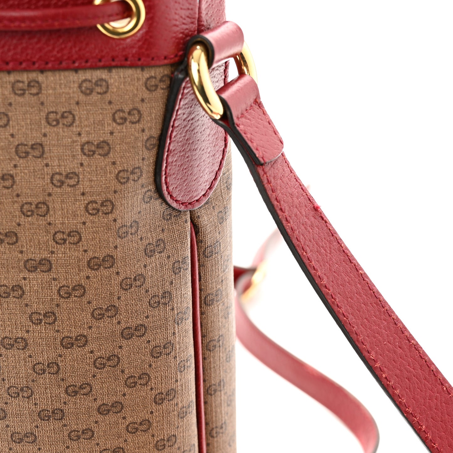 X DORAEMON Vintage GG Supreme Monogram Small Bucket Bag Beige Cherry Red