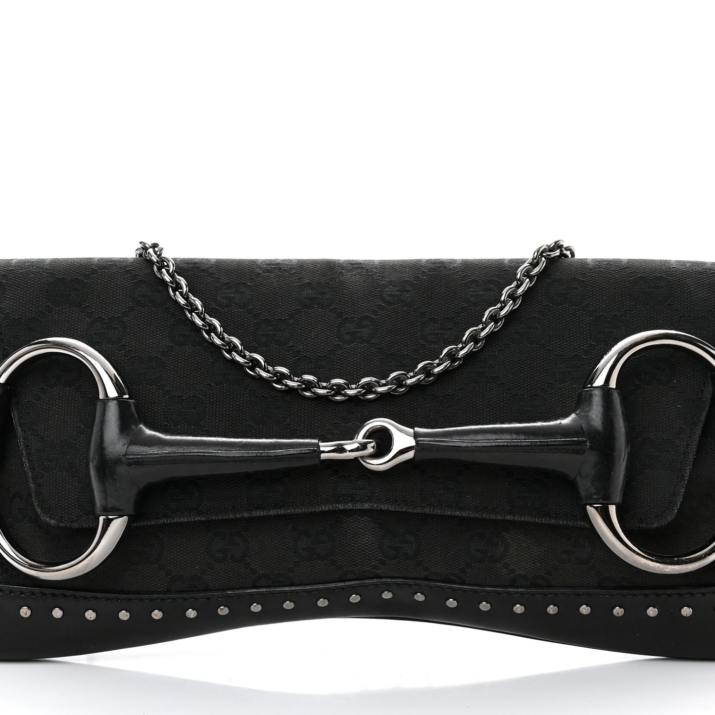 Monogram Studded Horsebit Clutch Black