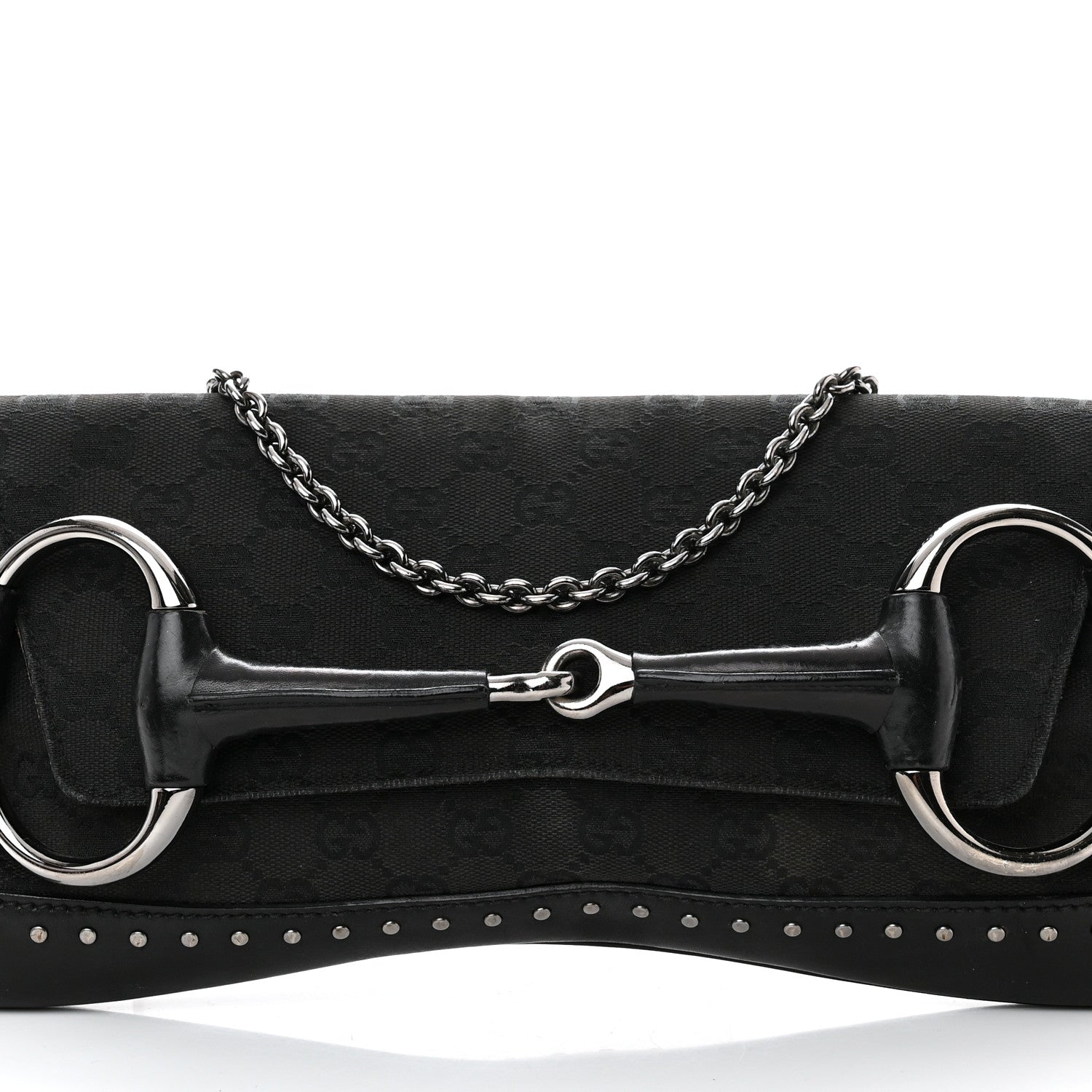 Gucci Monogram Studded Horsebit Clutch Black 8 of 23