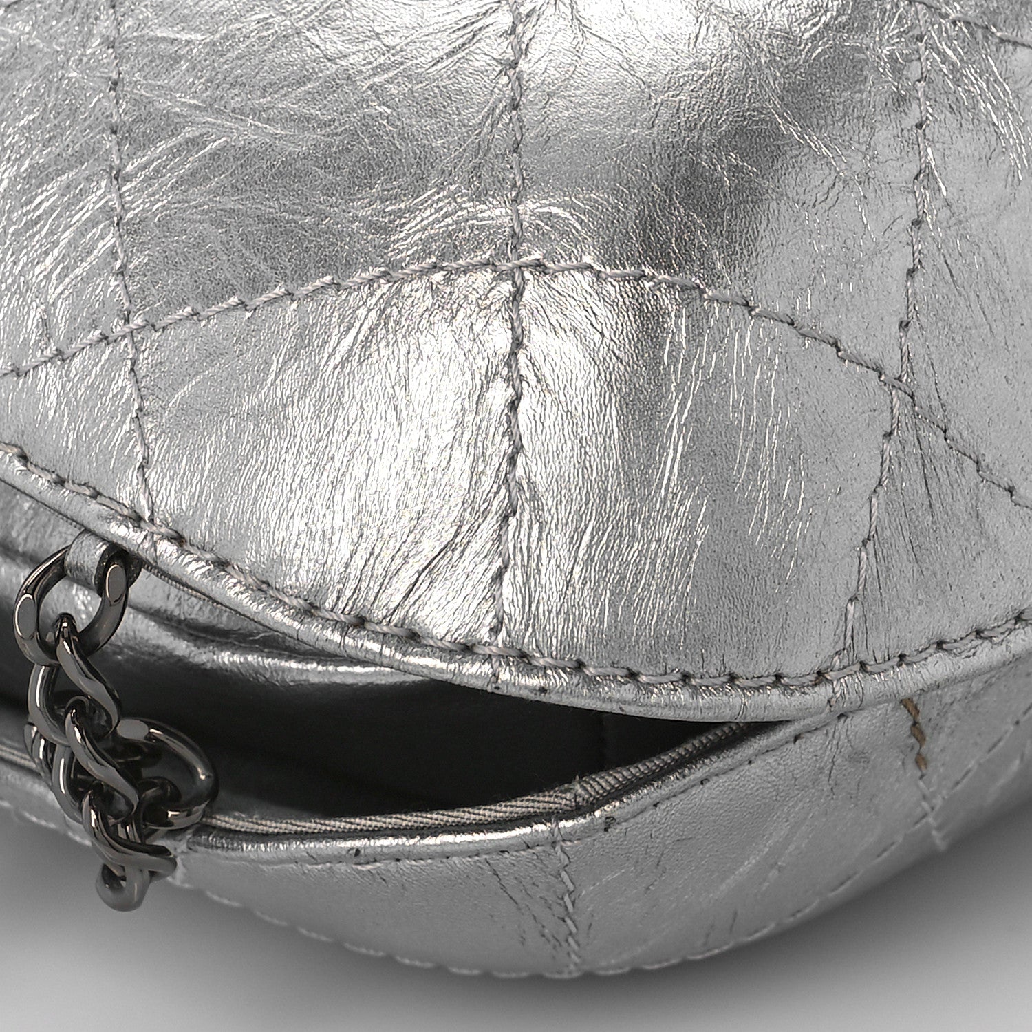 Chanel Metallic Aged Calfskin Quilted Small Gabrielle Bucket Silver 8 of 9
