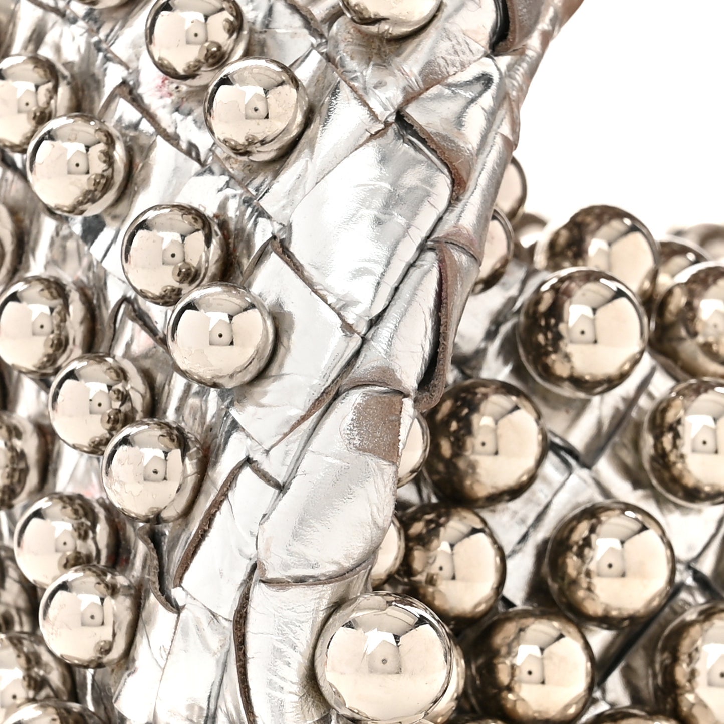 Metallic Nappa Studded Intrecciato Mini Jodie Silver