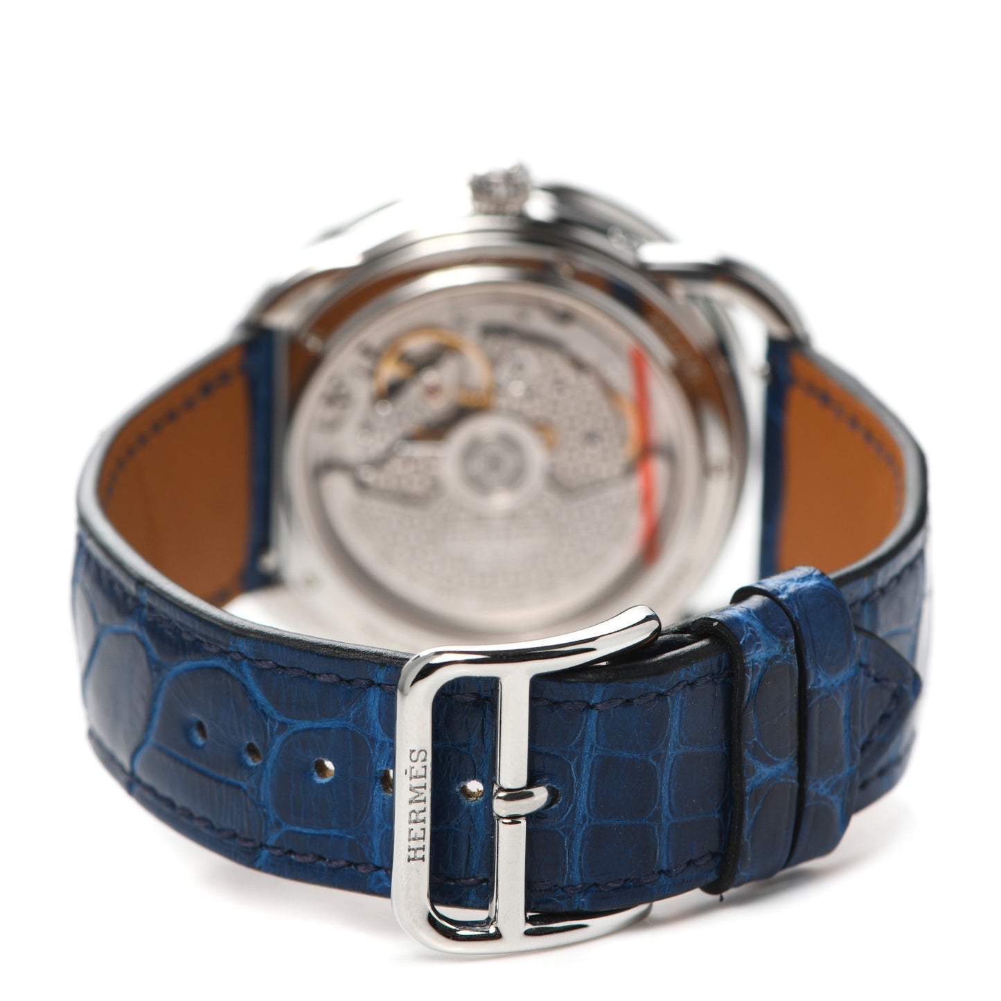 Stainless Steel Alligator Diamond Blue Sapphire Mother of Pearl 38mm Arceau Petite Lune Automatic Watch Bleu Saphir
