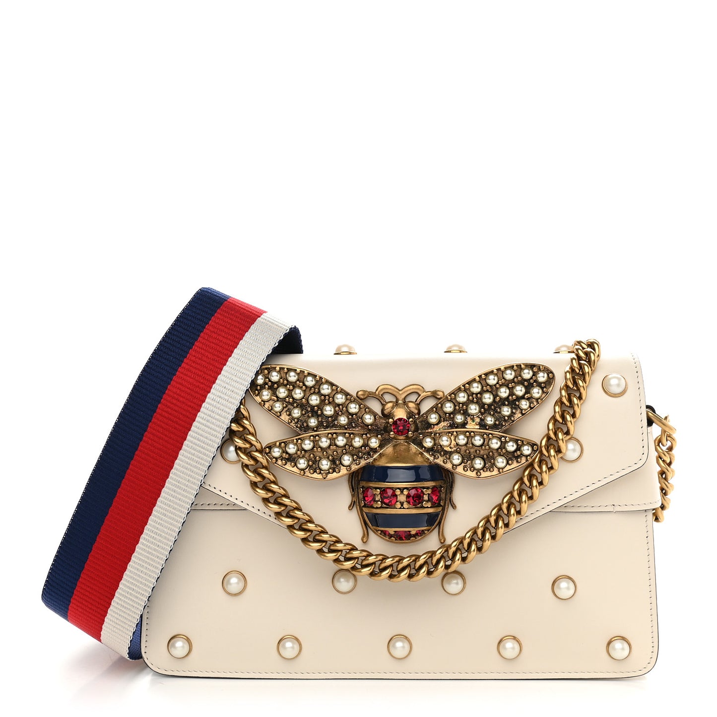 Nappa Pearl Studded Mini Queen Margaret Broadway Shoulder Bag Mystic White