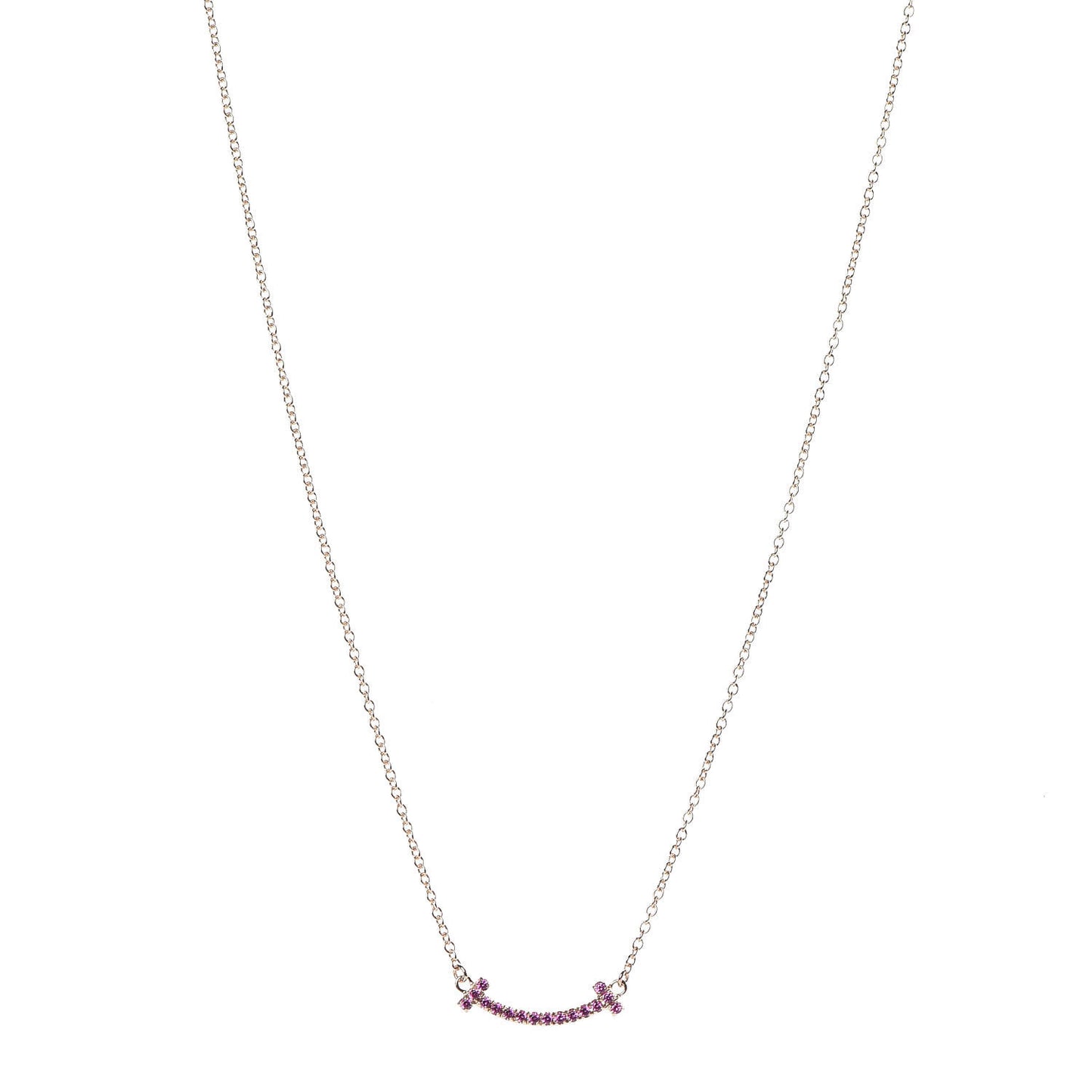 18K Rose Gold Pink Sapphire Mini T Smile Pendant Necklace