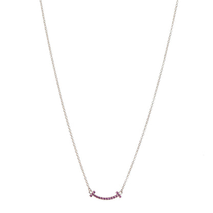 Tiffany 18K Rose Gold Pink Sapphire Mini T Smile Pendant Necklace 1 of 6