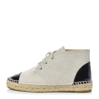 Chanel Crackled Calfskin High Top Espadrilles 37 Light Beige Black 1 of 10