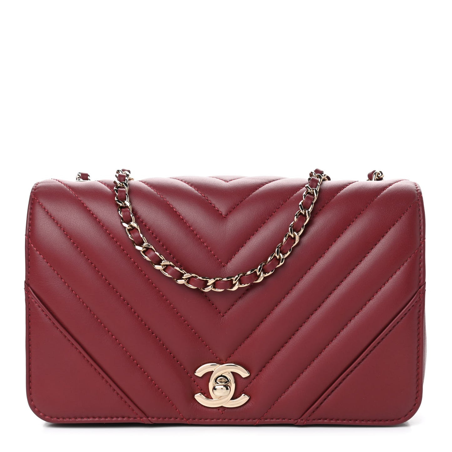 Calfskin Chevron Quilted Mini Statement Flap Burgundy