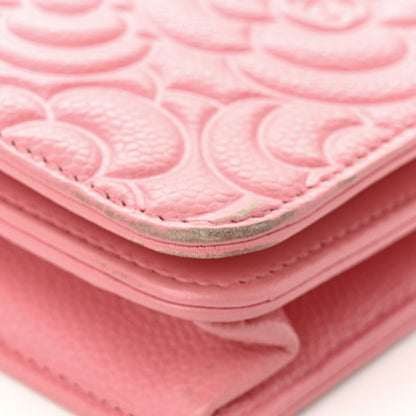 Chanel Caviar Camellia Embossed Wallet On Chain WOC Light Pink 13 of 16