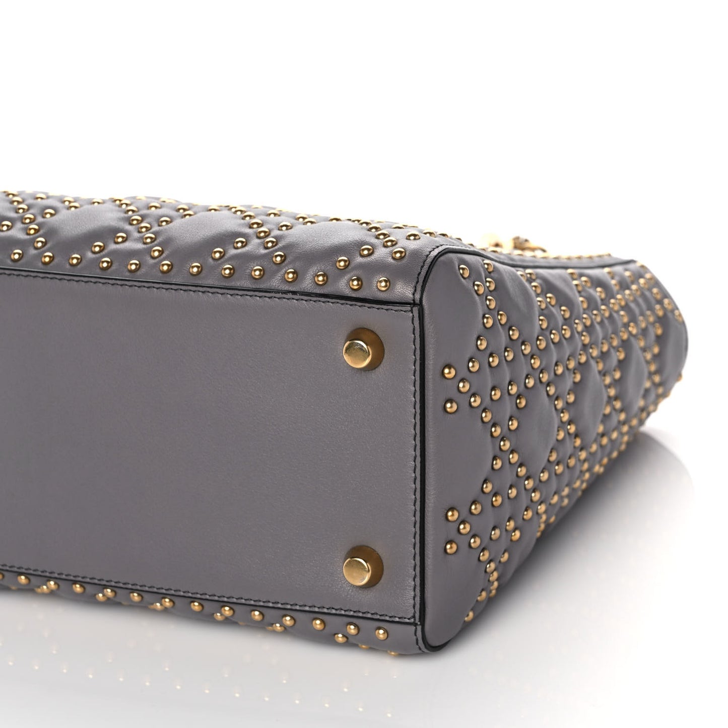 Calfskin Cannage Studded Medium Supple Lady Dior Grey