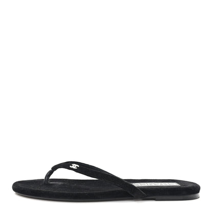 Chanel Velvet Crystal CC Thong Sandals 38 Black 1 of 9
