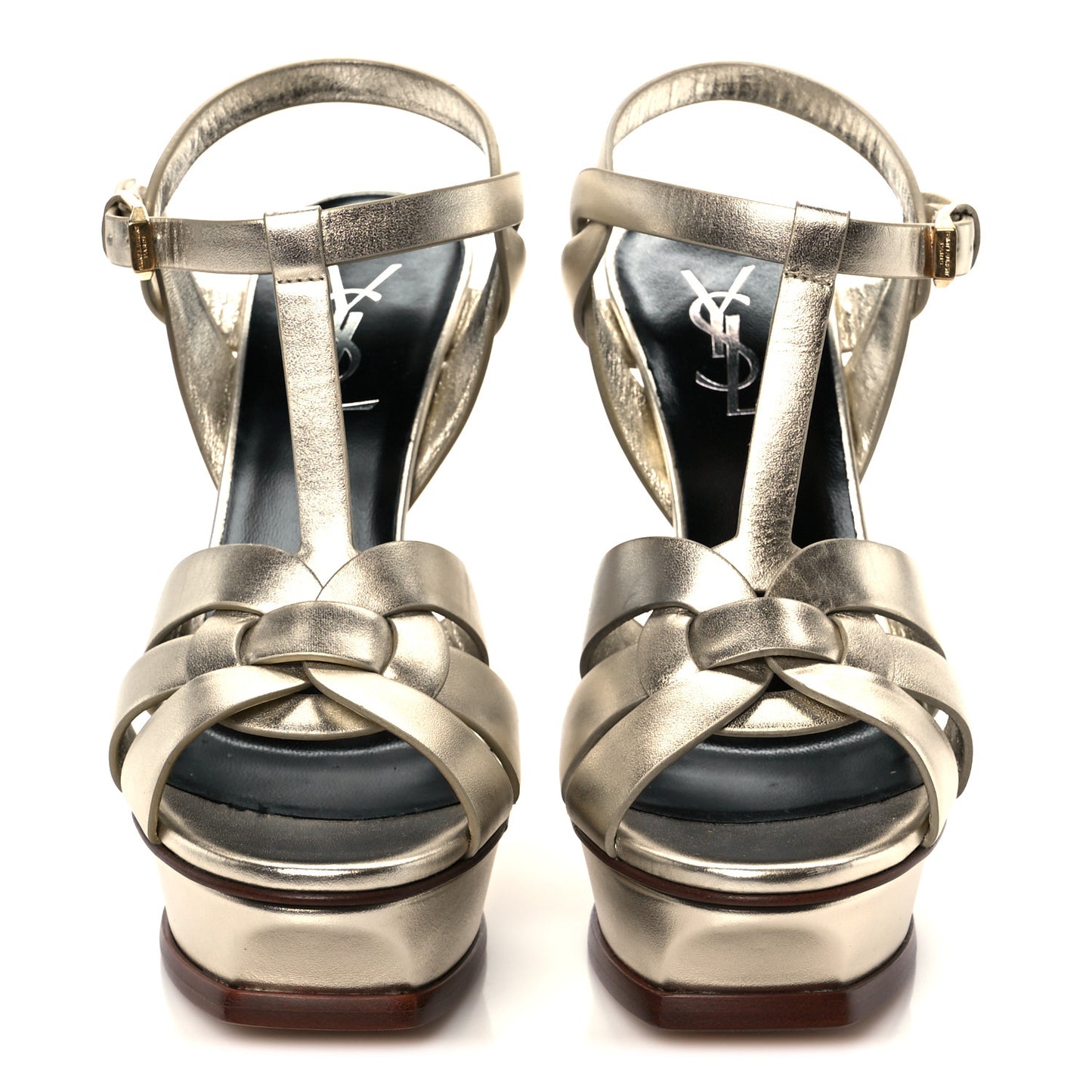 Metallic Calfskin Tribute 105 Platform Sandals 36 Platino