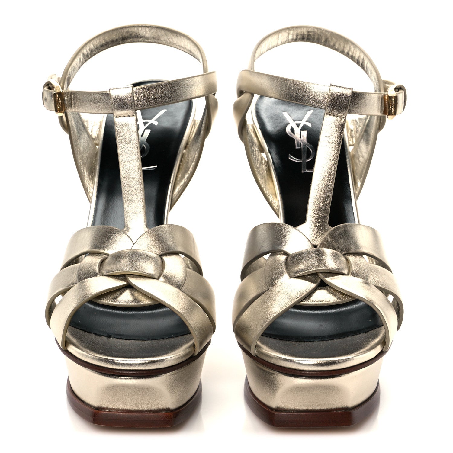 Saint Laurent Metallic Calfskin Tribute 105 Platform Sandals 36 Platino 3 of 10