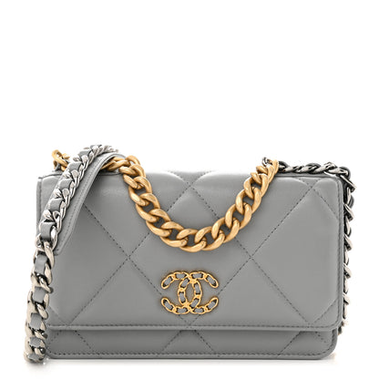 Chanel Lambskin Quilted Chanel 19 Wallet On Chain WOC Grey 1 of 12