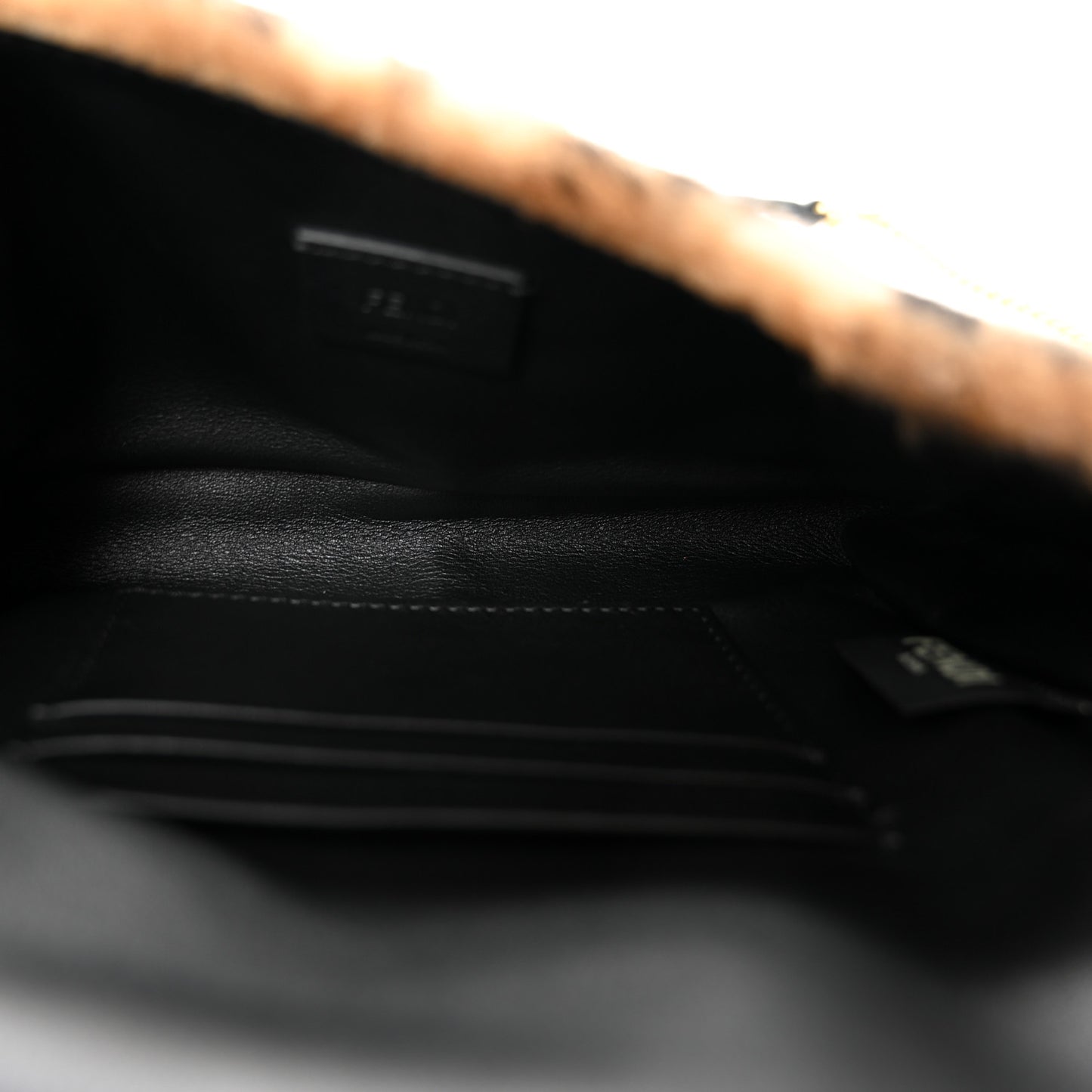 Shearling Vitello Dolce Macro FF 1974 Mini Baguette Tobacco Black