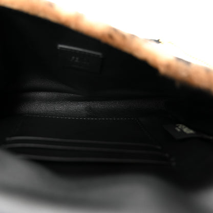 Fendi Shearling Vitello Dolce Macro FF 1974 Mini Baguette Tobacco Black 5 of 10