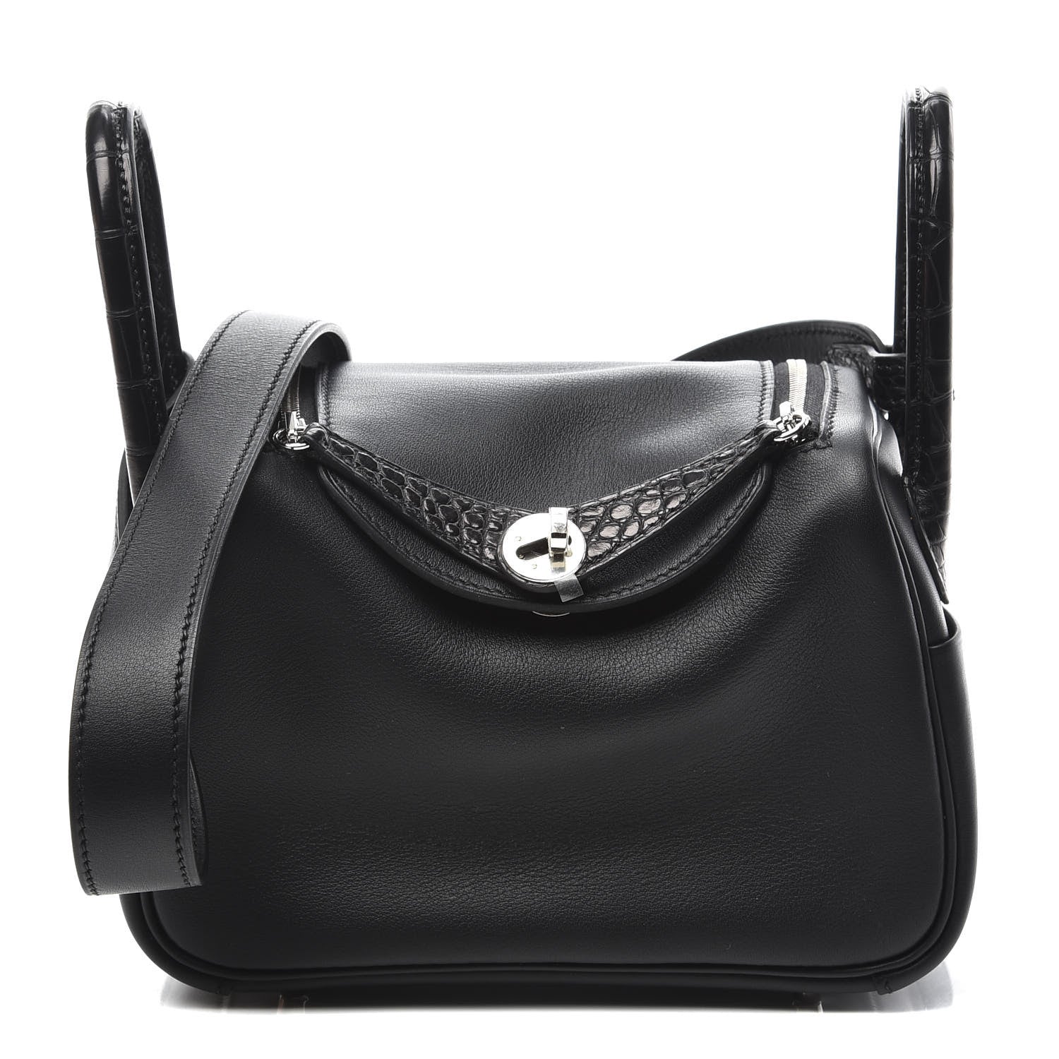 Hermes Shiny Alligator Swift Touch Mini Lindy 20 Black 1 of 9