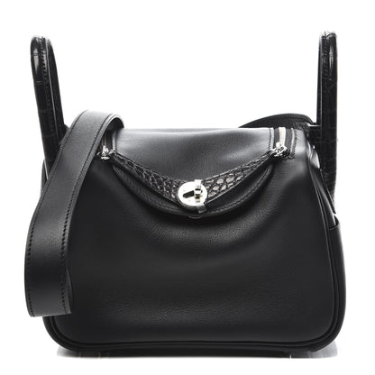 Hermes Shiny Alligator Swift Touch Mini Lindy 20 Black 1 of 9